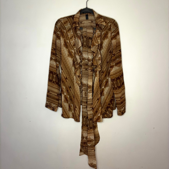 Lauren Ralph Lauren NEW M Tan Southwest Ruffle Surplice Tie Blouse - Picture 2 of 12